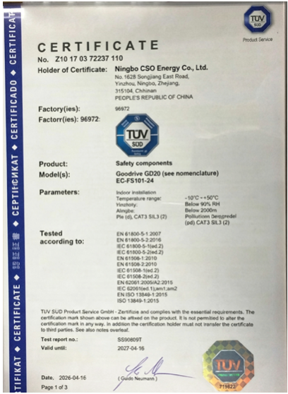 tuv product safety certificate